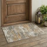 3' X 5' Khaki And Brown Abstract Washable Indoor Outdoor Area Rug