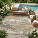5' X 8' Khaki And Brown Abstract Washable Indoor Outdoor Area Rug