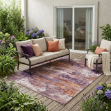 5' X 8' Plum And Purple Abstract Washable Indoor Outdoor Area Rug