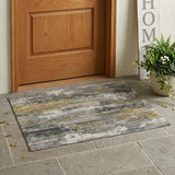 3' X 5' Pewter And Gray Abstract Washable Indoor Outdoor Area Rug