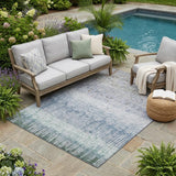 5' X 8' Blue And Silver Abstract Washable Indoor Outdoor Area Rug