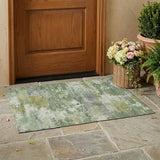 3' X 5' Green And Beige Abstract Washable Indoor Outdoor Area Rug