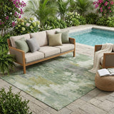 5' X 8' Green And Beige Abstract Washable Indoor Outdoor Area Rug