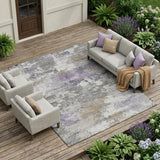 8' X 10' Gray And Silver Abstract Washable Indoor Outdoor Area Rug