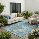 5' X 8' Teal Blue And Silver Abstract Washable Indoor Outdoor Area Rug
