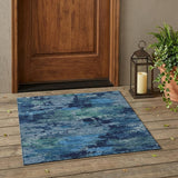 3' X 5' Blue And Navy Blue Abstract Washable Indoor Outdoor Area Rug