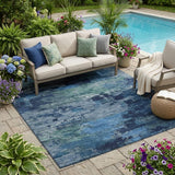 5' X 8' Blue And Navy Blue Abstract Washable Indoor Outdoor Area Rug