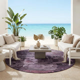 8' Eggplant And Purple Round Abstract Washable Indoor Outdoor Area Rug