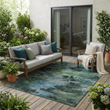 5' X 8' Green And Graphite Abstract Washable Indoor Outdoor Area Rug