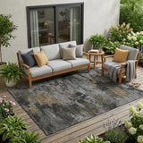 5' X 8' Pewter And Gray Abstract Washable Indoor Outdoor Area Rug