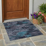 3' X 5' Teal Blue And Graphite Abstract Washable Indoor Outdoor Area Rug