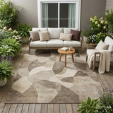 5' X 8' Beige And Brown Abstract Washable Indoor Outdoor Area Rug