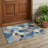 3' X 5' Blue And Navy Blue Abstract Washable Indoor Outdoor Area Rug