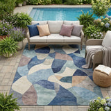 5' X 8' Blue And Navy Blue Abstract Washable Indoor Outdoor Area Rug