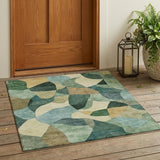3' X 5' Green And Beige Abstract Washable Indoor Outdoor Area Rug