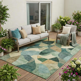 5' X 8' Green And Beige Abstract Washable Indoor Outdoor Area Rug