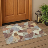 3' X 5' Orange And Chocolate Abstract Washable Indoor Outdoor Area Rug