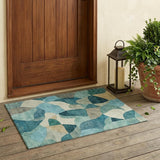 3' X 5' Teal Blue And Beige Abstract Washable Indoor Outdoor Area Rug