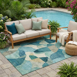 5' X 8' Teal Blue And Beige Abstract Washable Indoor Outdoor Area Rug