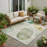 5' X 8' Green And Ivory Geometric Washable Indoor Outdoor Area Rug