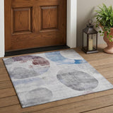 3' X 5' Blue And Silver Geometric Washable Indoor Outdoor Area Rug
