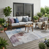 5' X 8' Blue And Silver Geometric Washable Indoor Outdoor Area Rug