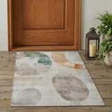 3' X 5' Ivory And Silver Geometric Washable Indoor Outdoor Area Rug