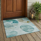 3' X 5' Teal Blue And Silver Geometric Washable Indoor Outdoor Area Rug
