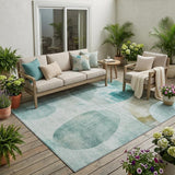5' X 8' Teal Blue And Silver Geometric Washable Indoor Outdoor Area Rug