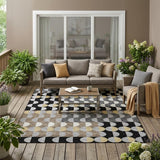 5' X 8' Black And Silver Geometric Washable Indoor Outdoor Area Rug