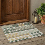 3' X 5' Green And Ivory Geometric Washable Indoor Outdoor Area Rug