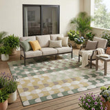 5' X 8' Green And Ivory Geometric Washable Indoor Outdoor Area Rug