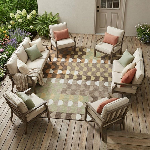 8' X 10' Coffee And Brown Geometric Washable Indoor Outdoor Area Rug