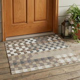 3' X 5' Ivory And Beige Geometric Washable Indoor Outdoor Area Rug