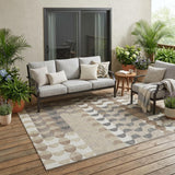 5' X 8' Ivory And Beige Geometric Washable Indoor Outdoor Area Rug