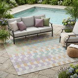 5' X 8' Linen And Ivory Geometric Washable Indoor Outdoor Area Rug
