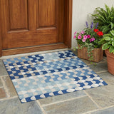 3' X 5' Navy Blue And Blue Geometric Washable Indoor Outdoor Area Rug