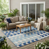 5' X 8' Navy Blue And Blue Geometric Washable Indoor Outdoor Area Rug