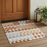 3' X 5' Orange And Ivory Geometric Washable Indoor Outdoor Area Rug