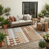 5' X 8' Orange And Ivory Geometric Washable Indoor Outdoor Area Rug