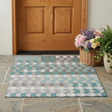 3' X 5' Teal Blue And Silver Geometric Washable Indoor Outdoor Area Rug