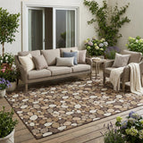 5' X 8' Brown And Chocolate Geometric Washable Indoor Outdoor Area Rug