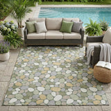 5' X 8' Green And Ivory Geometric Washable Indoor Outdoor Area Rug