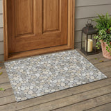 3' X 5' Gray And Silver Geometric Washable Indoor Outdoor Area Rug