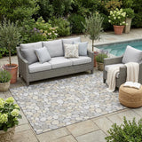 5' X 8' Gray And Silver Geometric Washable Indoor Outdoor Area Rug