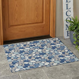 3' X 5' Navy Blue And Blue Geometric Washable Indoor Outdoor Area Rug