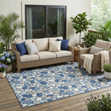 5' X 8' Navy Blue And Blue Geometric Washable Indoor Outdoor Area Rug