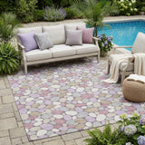 5' X 8' Plum And Purple Geometric Washable Indoor Outdoor Area Rug