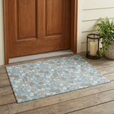 3' X 5' Teal Blue And Silver Geometric Washable Indoor Outdoor Area Rug