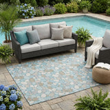 5' X 8' Teal Blue And Silver Geometric Washable Indoor Outdoor Area Rug
